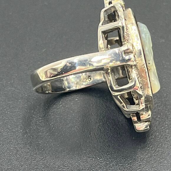 SU Vintage Sterling Silver Black OnyxCameo Ornate Filigree Setting Ring Sz 7.25 - Picture 5 of 8